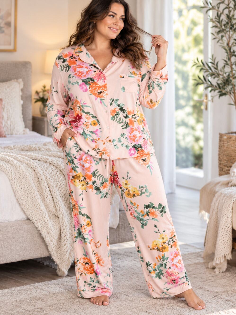 Flora Nikrooz Plus Size Pajama Set Pink Floral Lounge Sleepwear Soft Size XL
